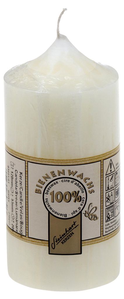 100% Bienenwachs Stumpenkerze "Struktur" Weiß 120 x Ø 55 mm Produktbild 