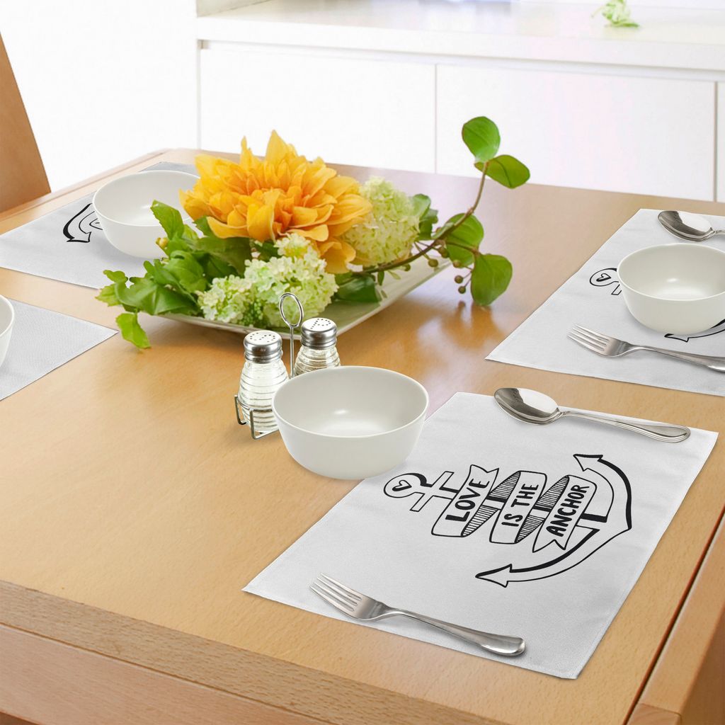 ABAKUHAUS Anker Platzmatten, Hand gezeichnete einfarbige Seemotive mit Liebe ist das Anker-Zitat und das Herz, Tiscjdeco aus Farbfesten Stoff für ...