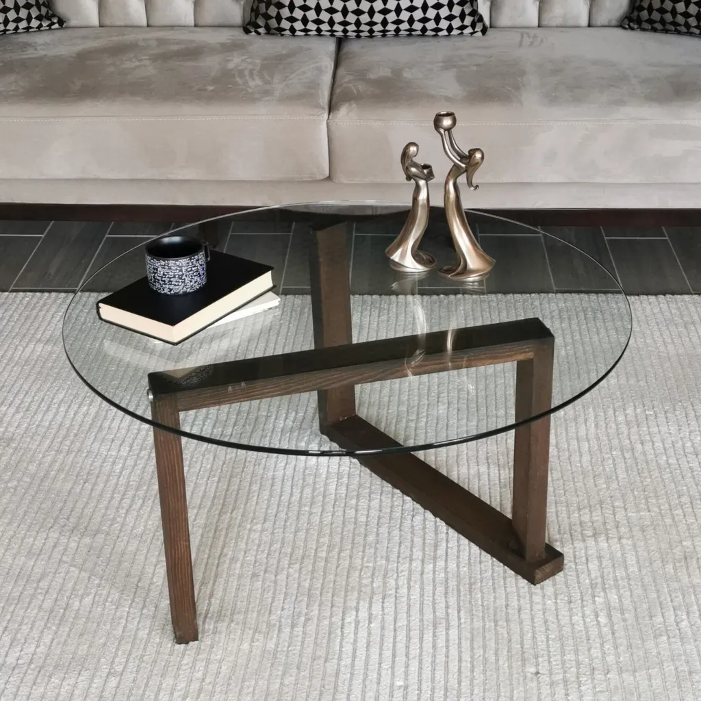 Skye Decor S300NOS Table Basse Ronde en Verre et Bois Massif Noyer