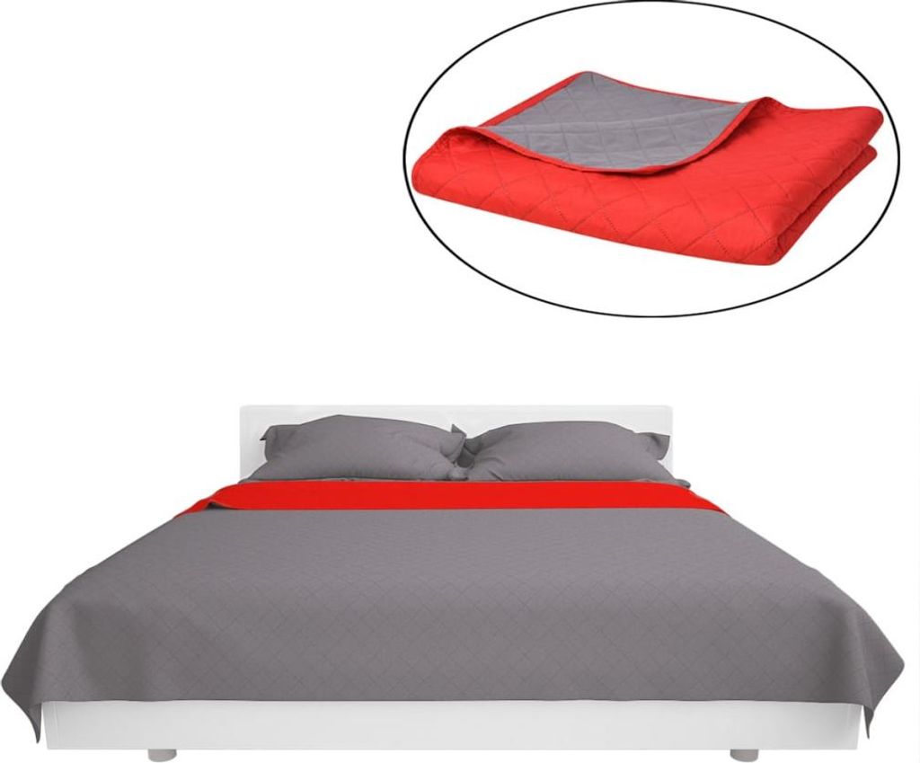 vidaXL Zweiseitige Tagesdecke Gesteppt Rot und Grau 230x260 cm