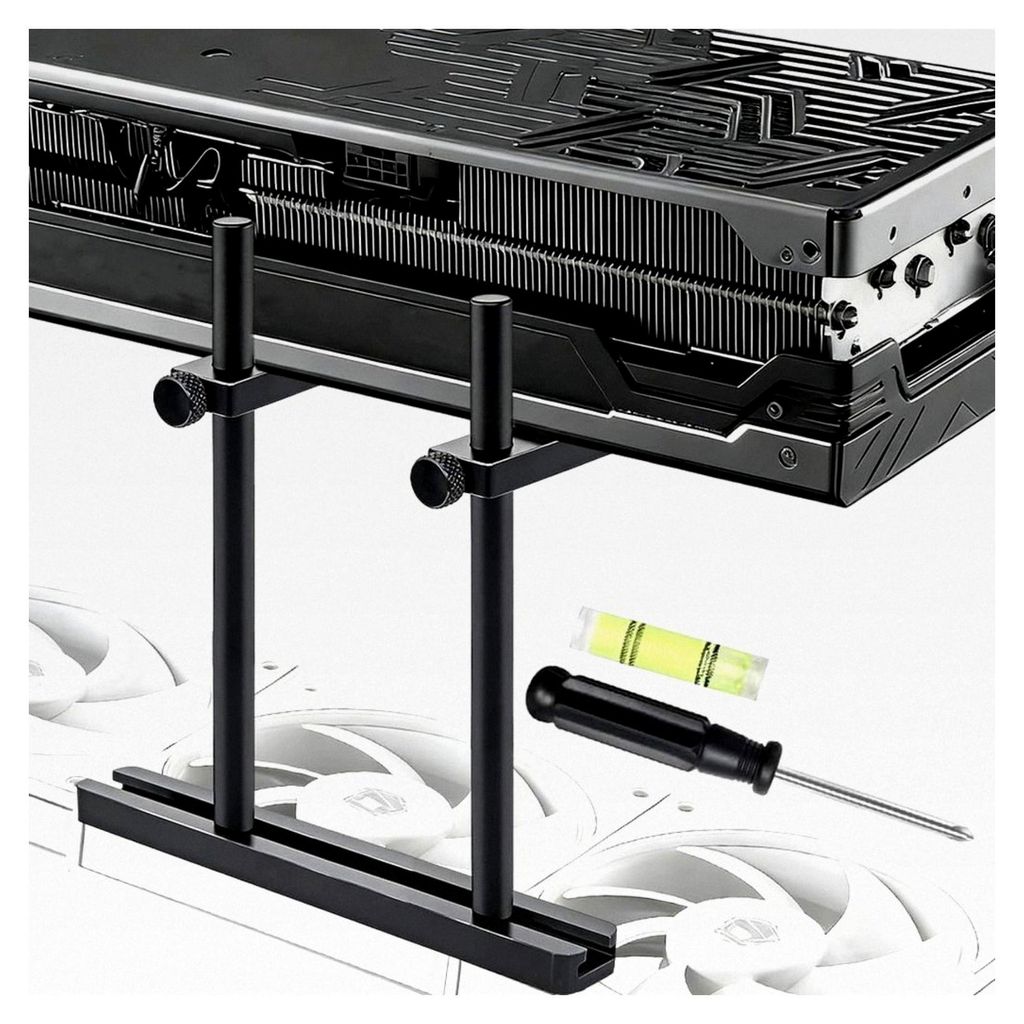 Grafikkartenhalterung mit dualer Stütze und Lüftermontage, höhenverstellbar von 10-120mm, Aluminium GPU-Support für ATX/MATX/ITX, einfache Inst...