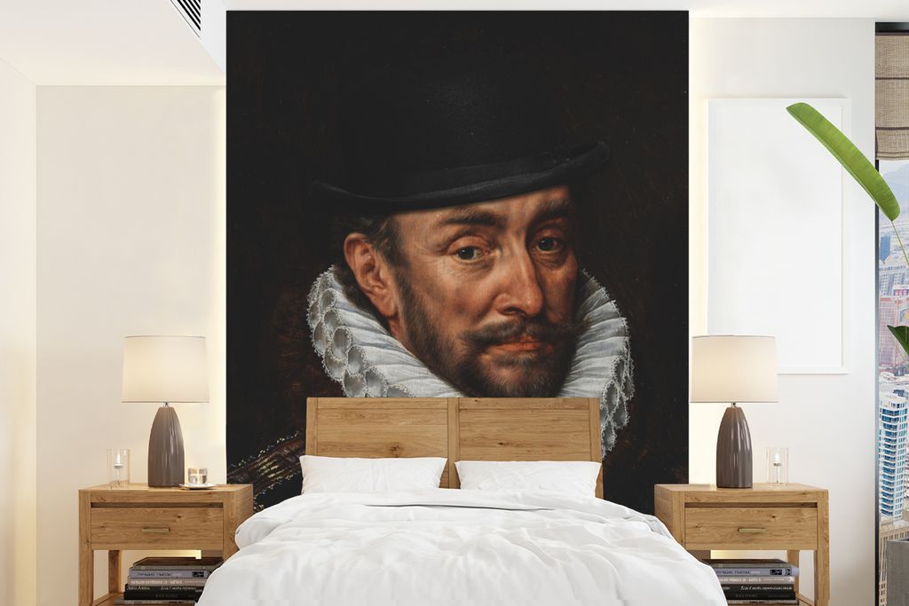 MuchoWow Fototapete für Wohnzimmer oder Schlafzimmer Wandtapete Vinyl Motivtapete Wilhelm von Oranien - Adriaen Thomasz - Hut - 165x220 cm - Wan...