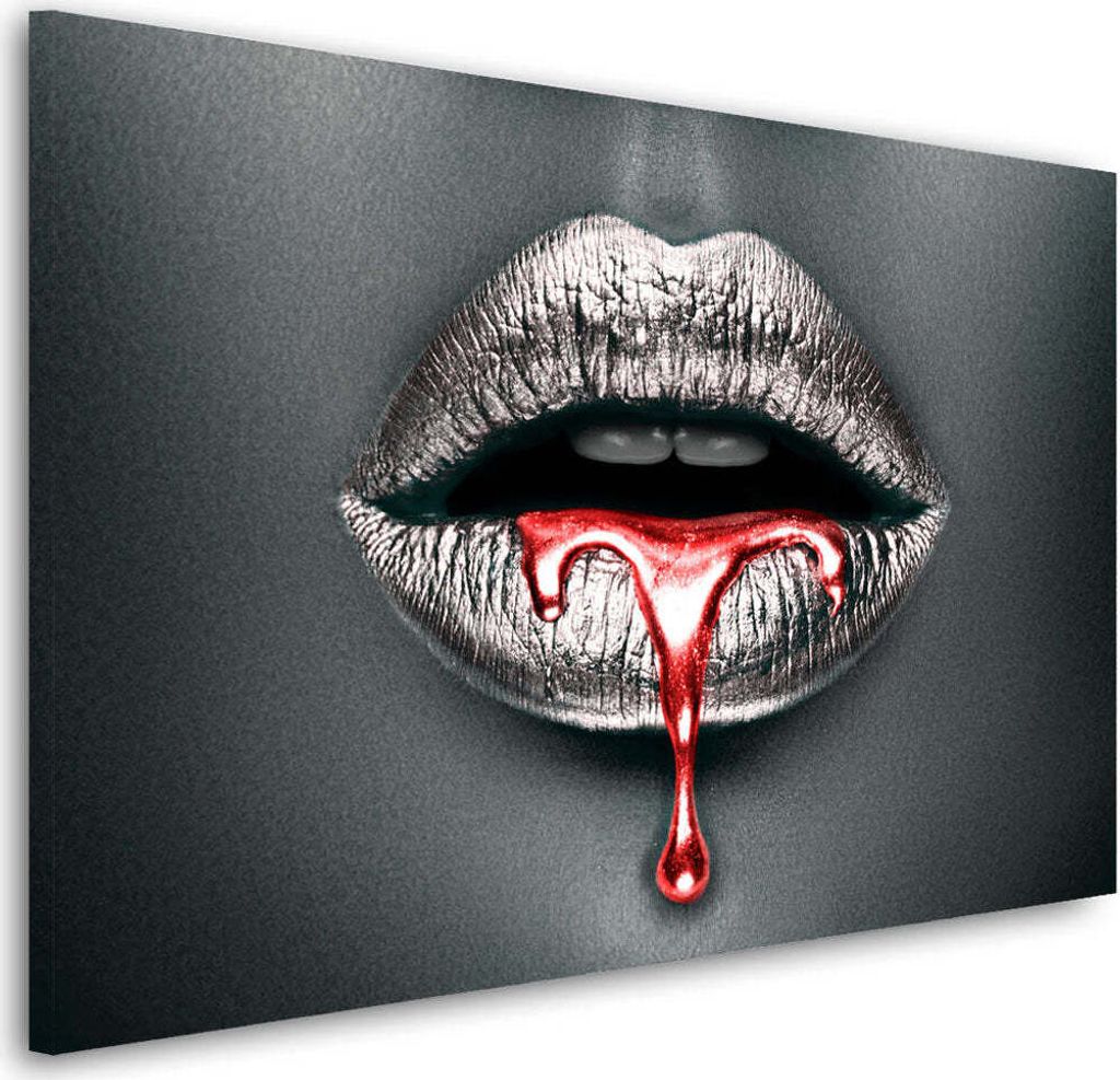 Lippen Silver Style Gesicht Wandbild Leinwandbild Kunst XL Deko: 60x40x2cm