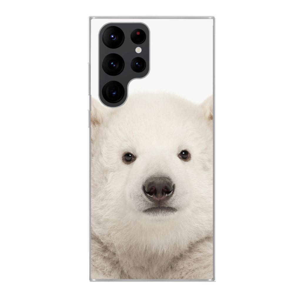 MuchoWow Handyhülle Schutzhülle Hülle für Samsung Galaxy S22 Ultra Eisbär - Tiere - Weiß - Kinder - Jungen - Mädchen Silikon Softcase Hand...
