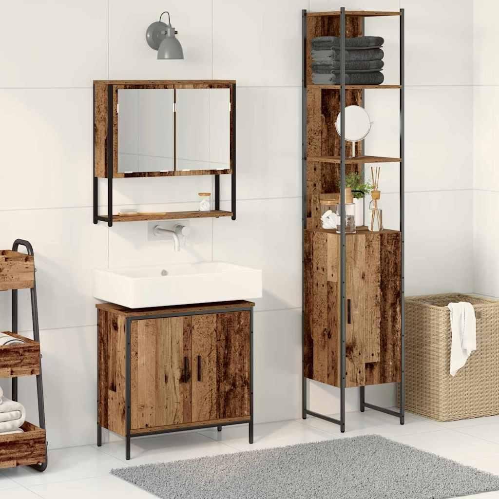 Maison Exclusive - Badezimmermöbel-Set mit Regal mit Tür 3 pcs Braun Holzwerkstoff