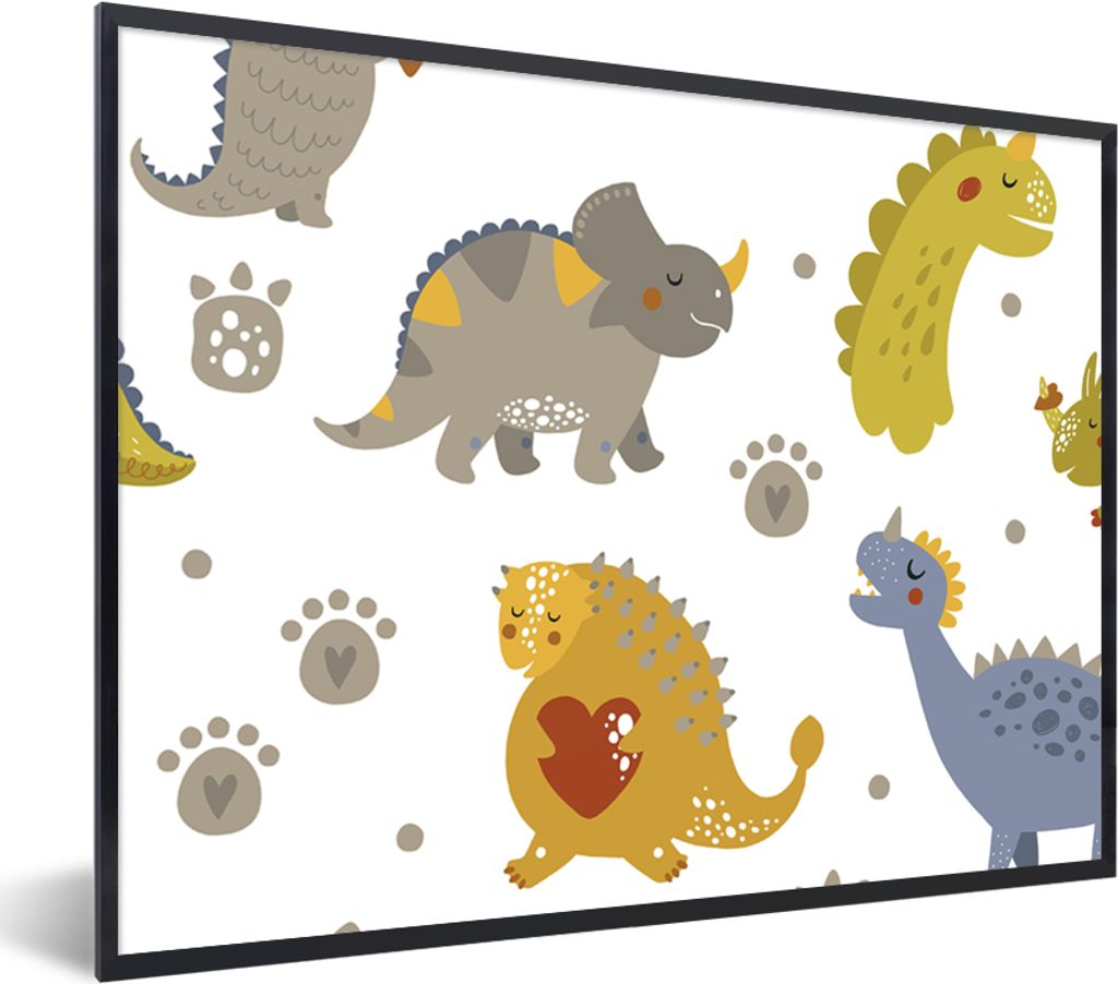 MuchoWow Gerahmtes Poster Dinosaurier - Kinder - Design - Jungen - Mädchen - Kinder 40x30 cm - Poster mit Schwarzem Bilderrahmen Wandposter Rahm...