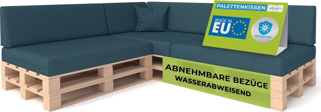 Pillows24 - Palettenkissen mit abnehmbarem Bezug - 8ER SET | Polster für Europaletten 120x80 Sofa - Wasserfest - Outdoor/Indoor | Türkis