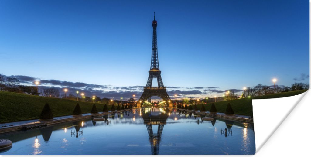 MuchoWow Poster Der Eiffelturm am Abend bei sehr klarem Himmel in Paris 150x75 cm - ohne Rahmen