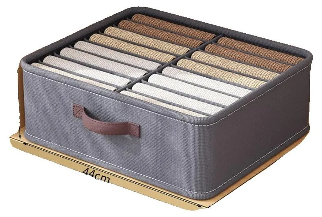 Rangement Vêtements Pliable Gris avec 16 Compartiments et Poignées