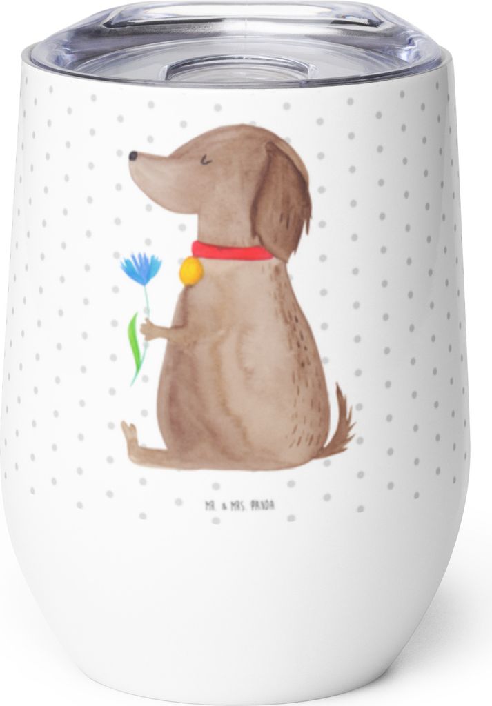 Mr. & Mrs. Panda thermosbecher Hund Blume - Weiß - Geschenk, Süß, Sprüche, Hunde, Thermobecher, Thermo Becher, Edelstahlbecher, kaffee tasse, e...