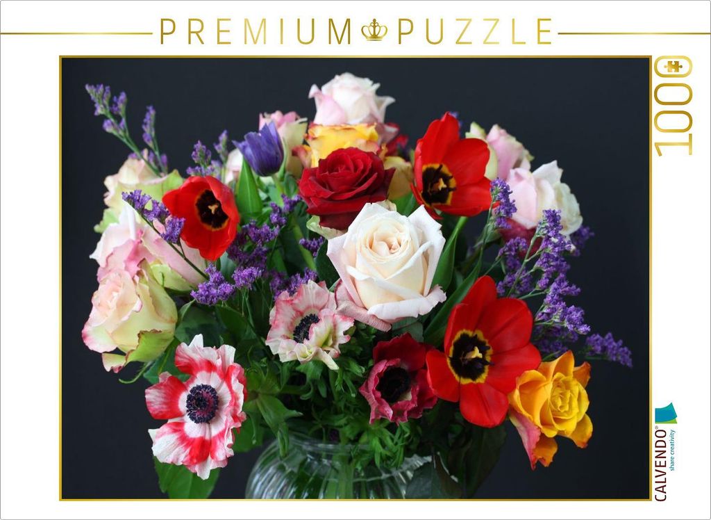 CALVENDO Puzzle Blumenstrauß mit Anemonen, Tulpen und Rosen | 1000 Teile Lege-Größe 64x48cm Foto-Puzzle für glückliche Stunden
