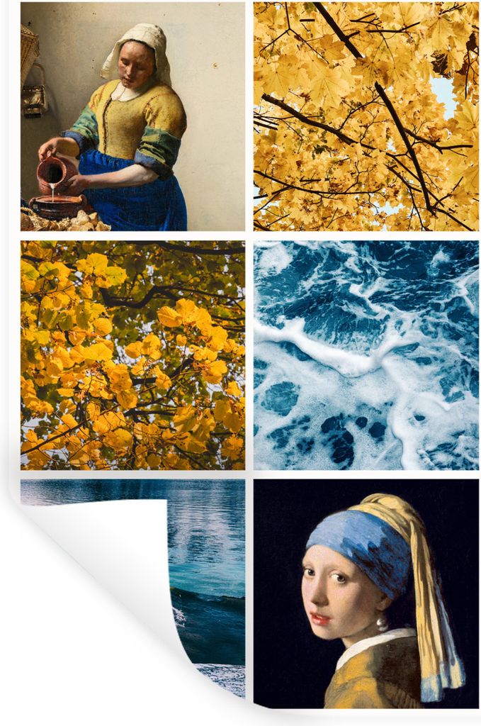 MuchoWow Wandtattoo Wandsticker Wandaufkleber Vermeer - Collage - Natur 40x60 cm Selbstklebend und Repositionierbar - Wierderverwendbar - Selbstk...