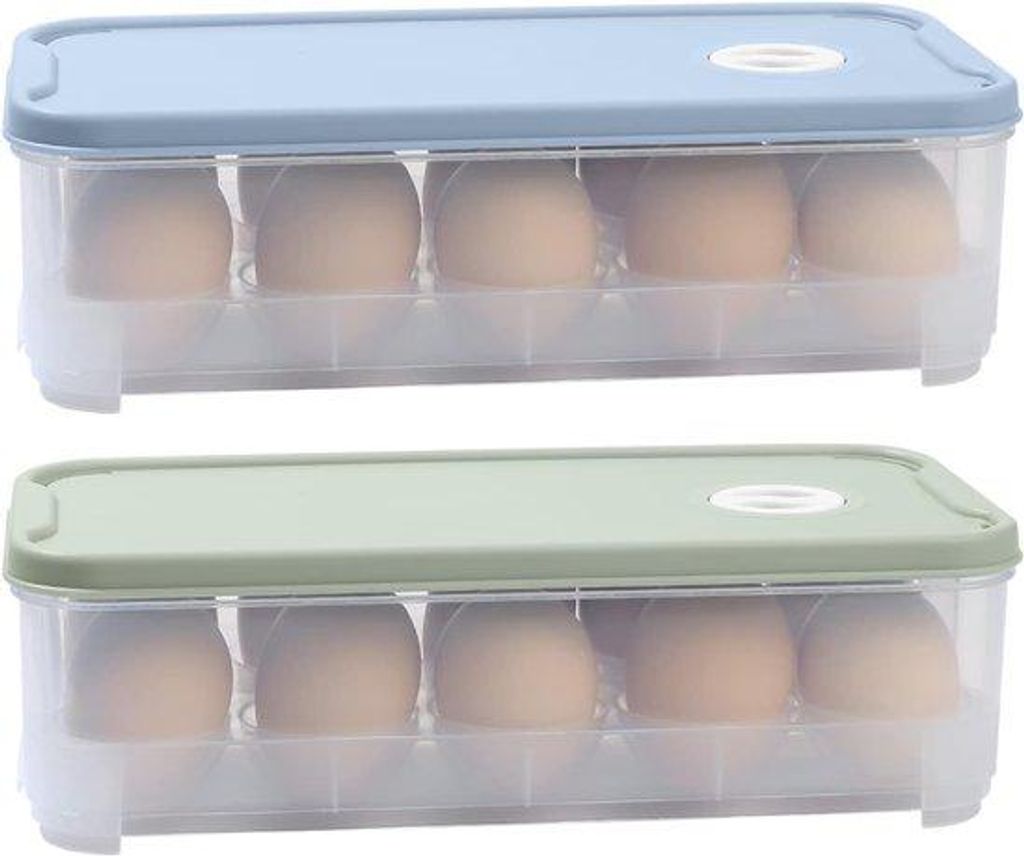 Famanu Eierbox aus Kunststoff - 2 Stück - Aufbewahrungsbox für 10 Eier mit Deckel