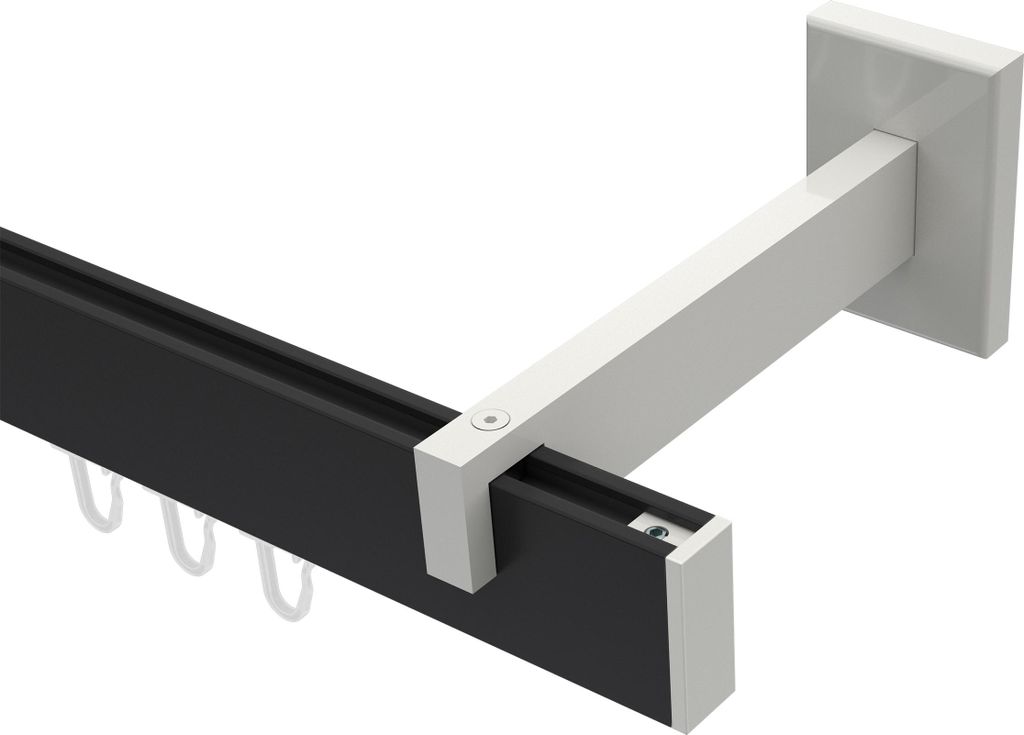 Interdeco Innenlaufstange / Gardinenstange mit Innenlauf Schwarz / Weiß, Typ Smartline Paxo (Kappe), 14x35 mm 1-läufig, 140 cm