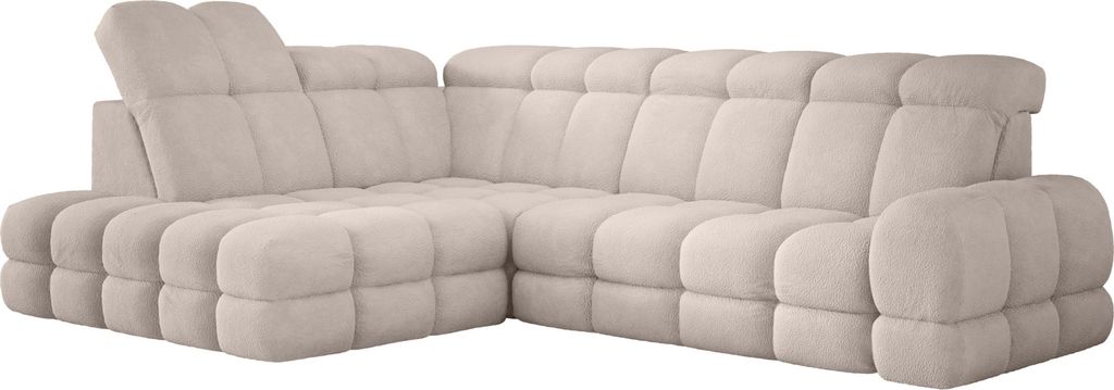 DomoHome Ecksofa Tollo Beige Bubble-Stoff Linke Seite 302x217x105 cm, L-Form Sofa mit Schlaffunktion, Bettkasten 120x85x17 cm, Elektrisch Verstellbar
