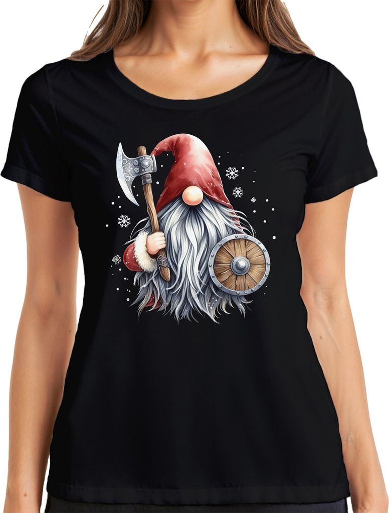 Wikinger Gnom Wichtel Weihnachtself Axt - Weihnachten Weihnachtsgeschenk Christmas Damen T-Shirt, Schwarz, S