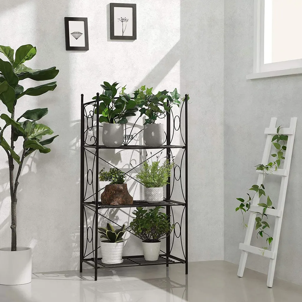 Étagère à fleurs modulable 3 niveaux en bambou, support pot compact 70cm