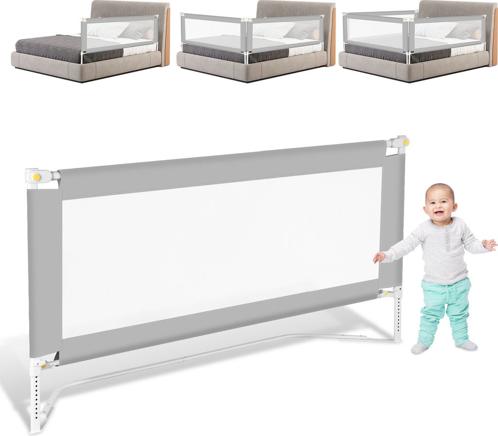 Aopunly 180cm Bettschutzgitter Kinder Bettgitter Höhenverstellbar Kinderbettgitter für Familienbett und Kinderbett, Rausfallschutz für Bett, Grau