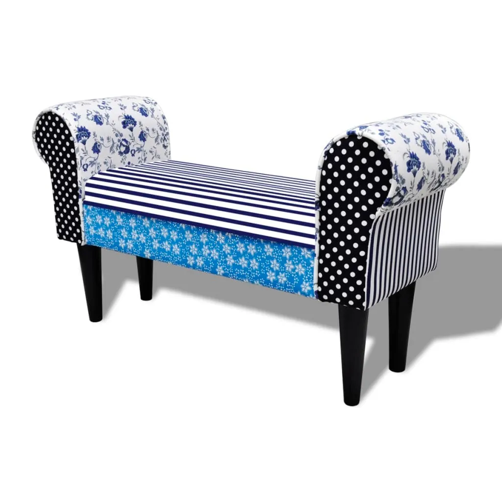 Banc de bout de lit patchwork bleu et blanc - Banquette tissu design