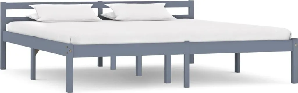Lit 160x200 cm gris en bois massif idéal pour chambre adulte moderne