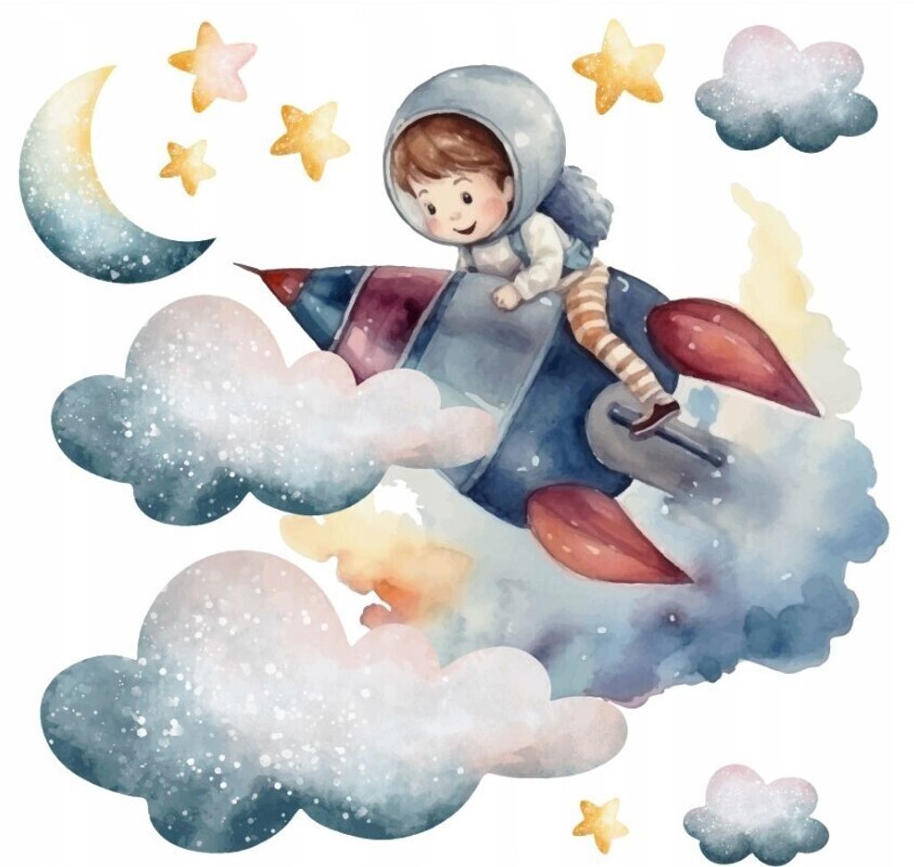 Wandtattoo Rakete, Weltraum, Astronaut, mit umweltfreundlichen, geruchsneutralen Druckfarben - Wandsticker, Wandaufkleber Kinder 150 x 250 cm