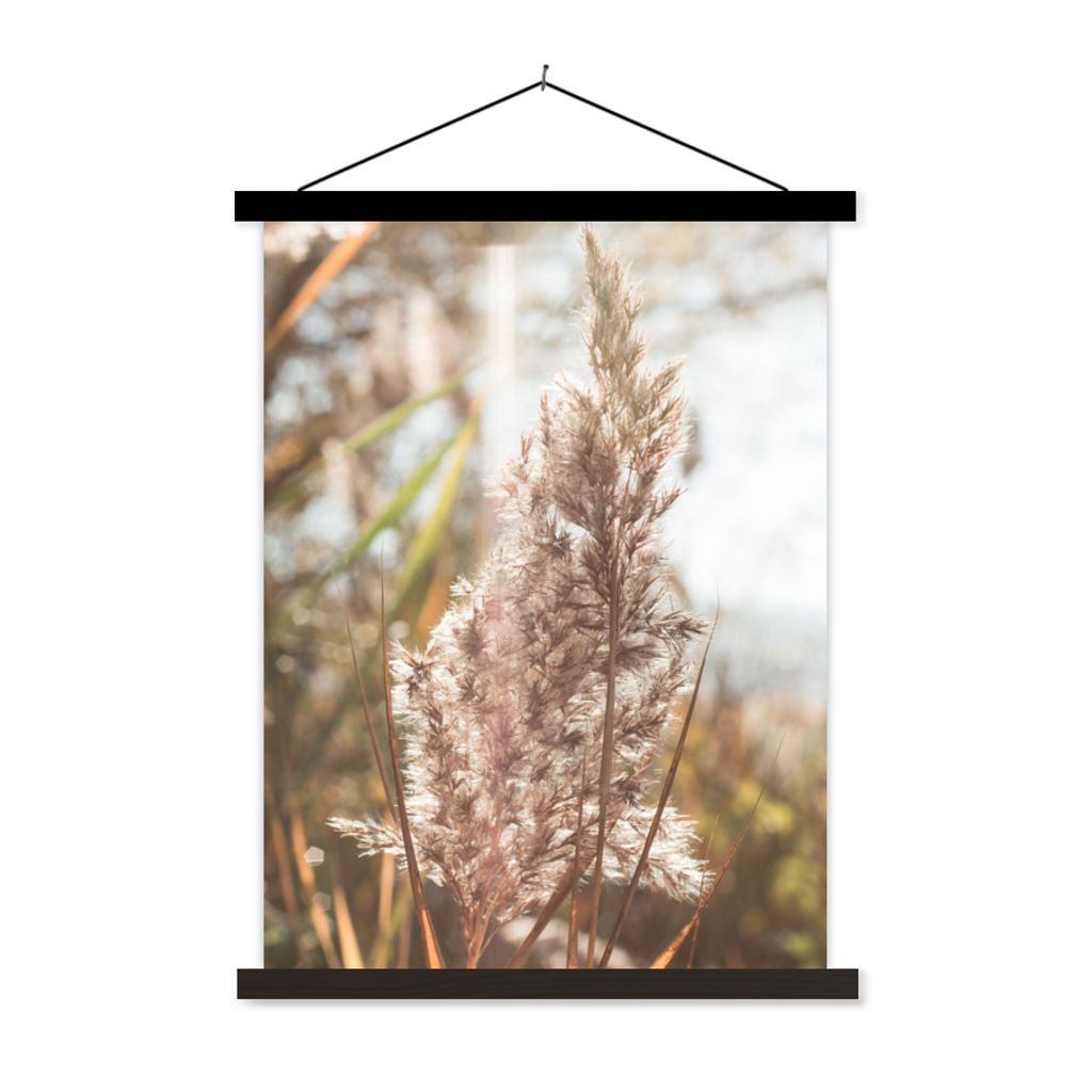MuchoWow Textilposter Schilf - Sonne - Pflanze 60x80 cm mit schwarzem Rahmen - Plakathalter