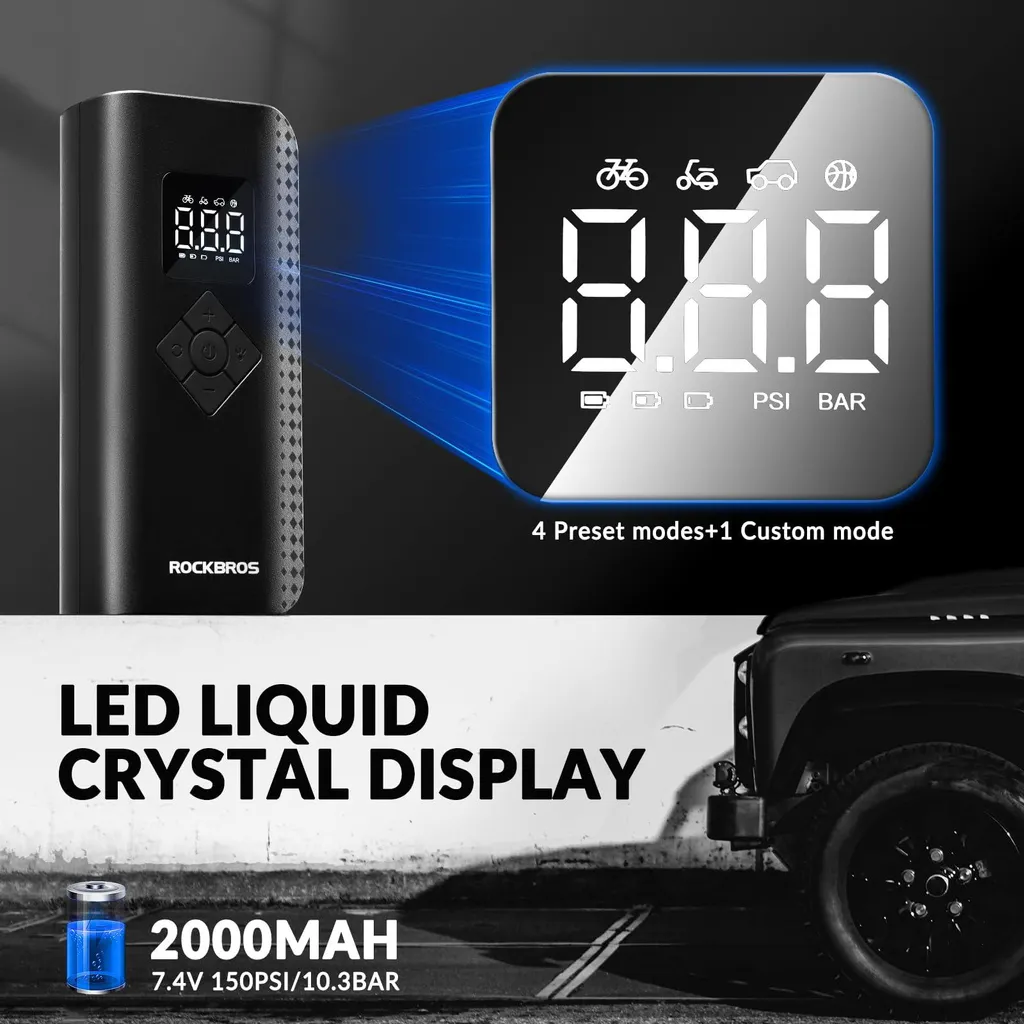 Mini Pompe Électrique 150 PSI 2000mAh avec Éclairage LED de Secours