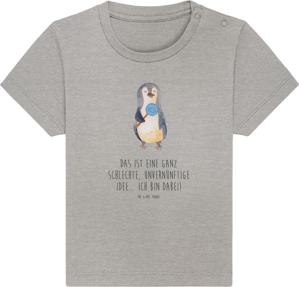 Mr. & Mrs. Panda Babyshirt Pinguin Lolli 12. - 18. Monat - Heather Grey - Geschenk, Süßigkeiten, Baumwolle Baby Shirt, Kinder, T-Shirt, Spruch, R...