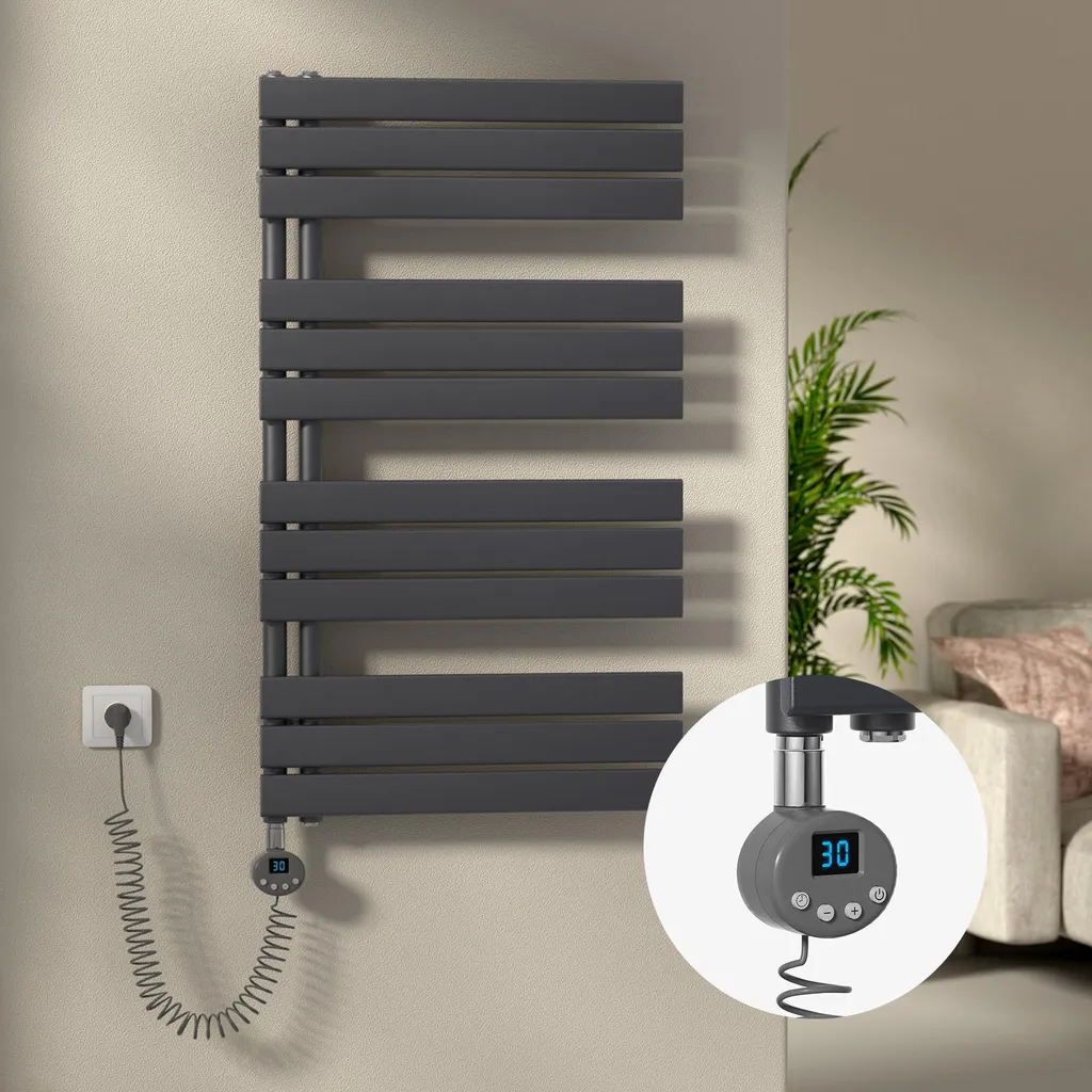 Sèche-serviettes Électrique 600W Anthracite avec Thermostat et Timer
