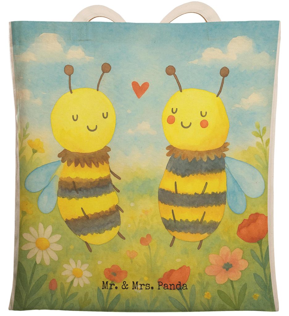 Mr. & Mrs. Panda shopping bag Biene Verliebt Design - Weiß - Geschenk, Beutel, Tote, Tasche, Wespe, Stofftragetasche, Stoffbeutel