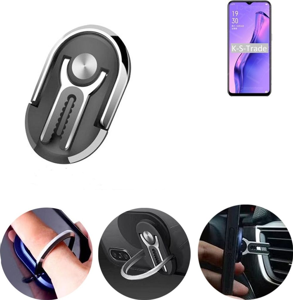 K-S-Trade 3in1 Smartphone-Ring Handy-Ring kompatibel mit Oppo A31 Fingerhalterung Handyring Tischständer Lüftungsgitter-Halterung Tisch Ständer
