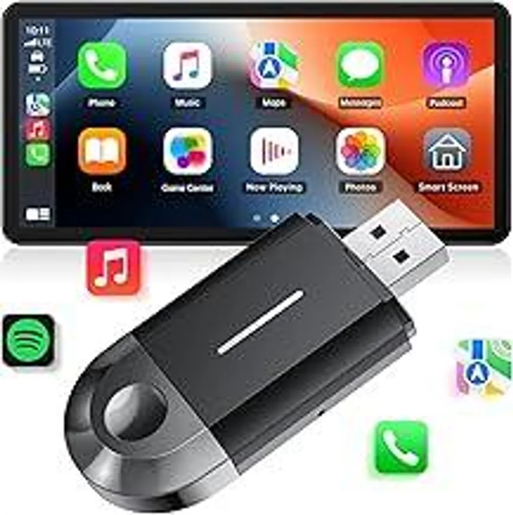 Adattatore wireless CarPlay 2 in 1 LAMTTO, piccolo adattatore wireless Carplay&Android Auto con USB-C/A, Plug & Play, connessione fluida e stabile, senza ritardi. Funziona con iOS 10+/Android 11+ e auto dal 2016 in poi.