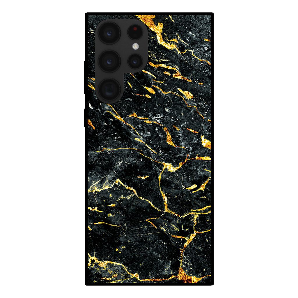 Smartphonica Handytasche für Samsung Galaxy S23 Ultra mit Marmordruck - TPU Rückseite Abdeckung Fall Marmor Design - Gold Schwarz
