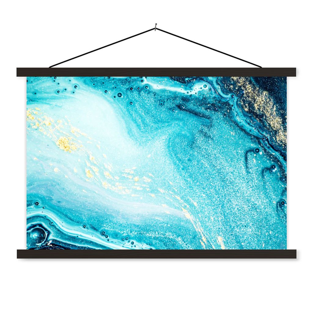 MuchoWow Textilposter Marmoroptik - Blau - Gold - Luxe - Glitzer - Marmor 60x40 cm mit schwarzem Rahmen - Hölzernes