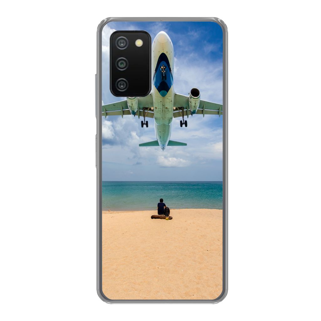 MuchoWow Handyhülle Schutzhülle Hülle für Samsung Galaxy A03s Strand - Meer - Flugzeuge Silikon Softcase Handy Hülle - Schutz