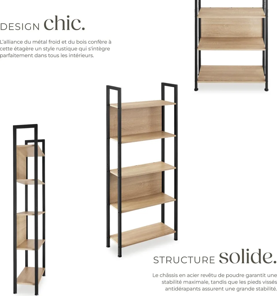 Étagère Chêne Sonoma 62 cm - Rangement Industriel à 5 Compartiments