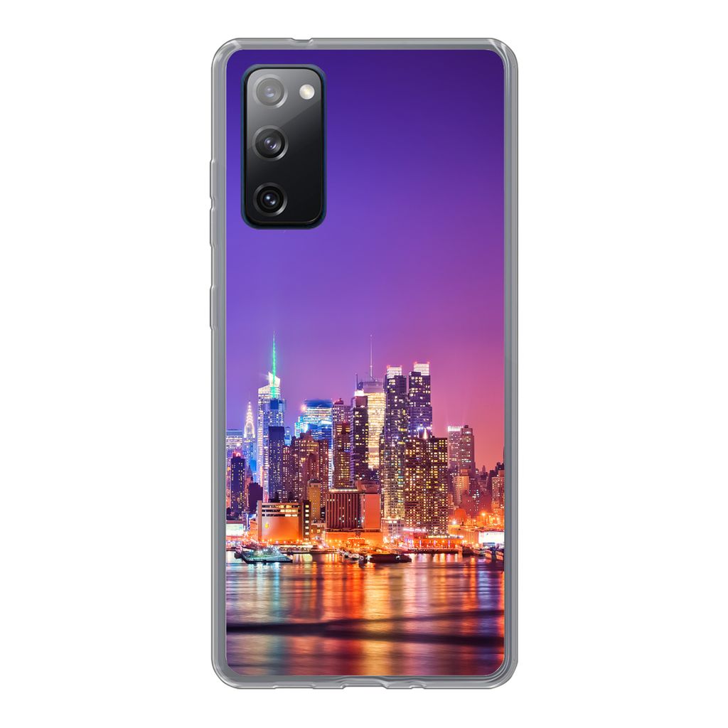 MuchoWow Handyhülle Schutzhülle Hülle für Samsung Galaxy S20 FE New York - Skyline - Lila Silikon Softcase Handy Hülle - Abdeckung