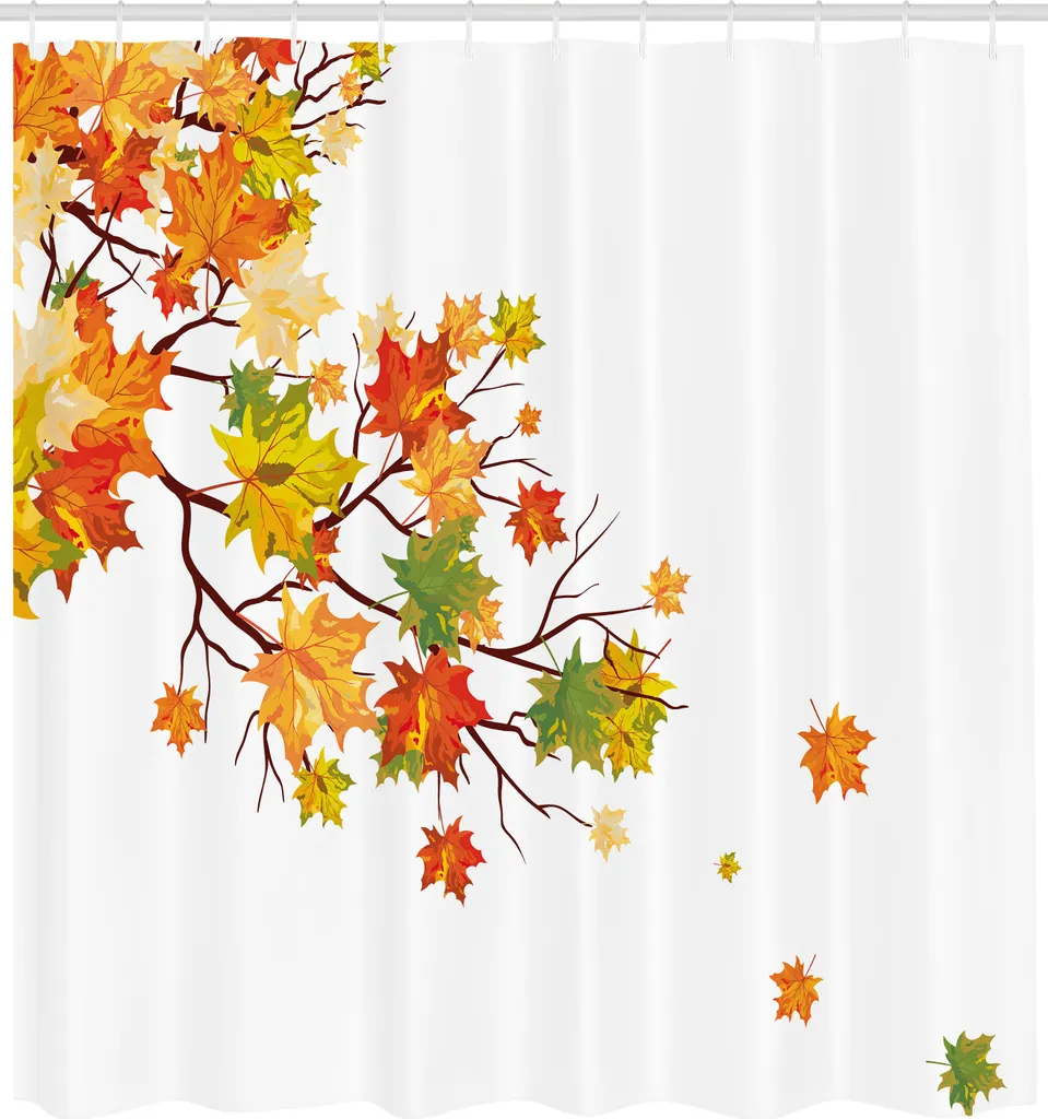 ABAKUHAUS Tenda da doccia a cascata, immagine con foglie di acero canadesi naturali che creano un effetto caldo sul freddo, set decorativo per bagno in tessuto con ganci, 175x240 cm, giallo arancione