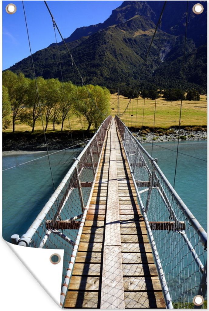 MuchoWow 60x90 cm Outdoor-Poster Gartendeko Sichtschutz Garten Poster für den Garten Brücke im Mount Aspiring National Park auf der SüSteckan...
