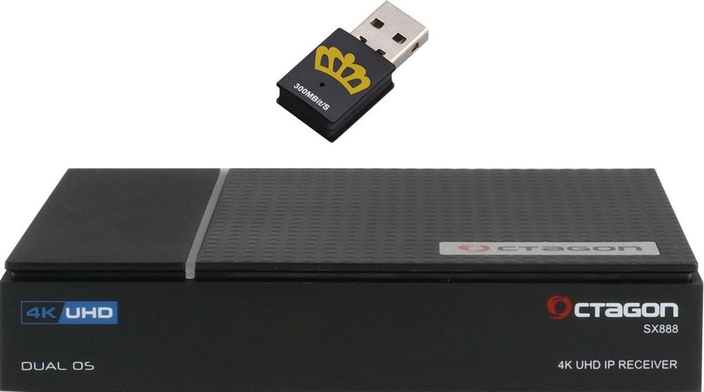 Octagon SX888 4K Ultra HD IP HDMI USB H.265 TV IP Receiver Schwarz mit 300Mbit/s USB Wlan Stick