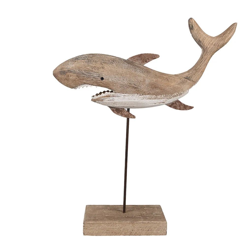 Clayre & Eef Squalo Decorativo in Legno 37cm - Arredo Vintage Marrone
