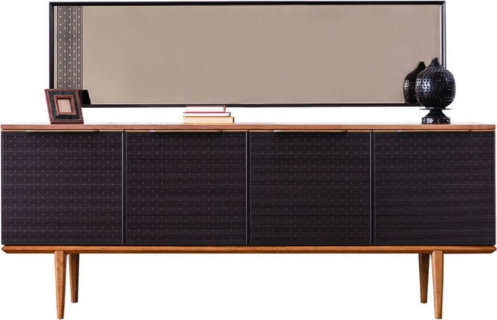 Casa Padrino Luxus Möbel Set Braun / Schwarz - 1 Sideboard mit 4 Türen & 1 Spiegel - Moderne Massivholz Möbel - Luxus Kollektion