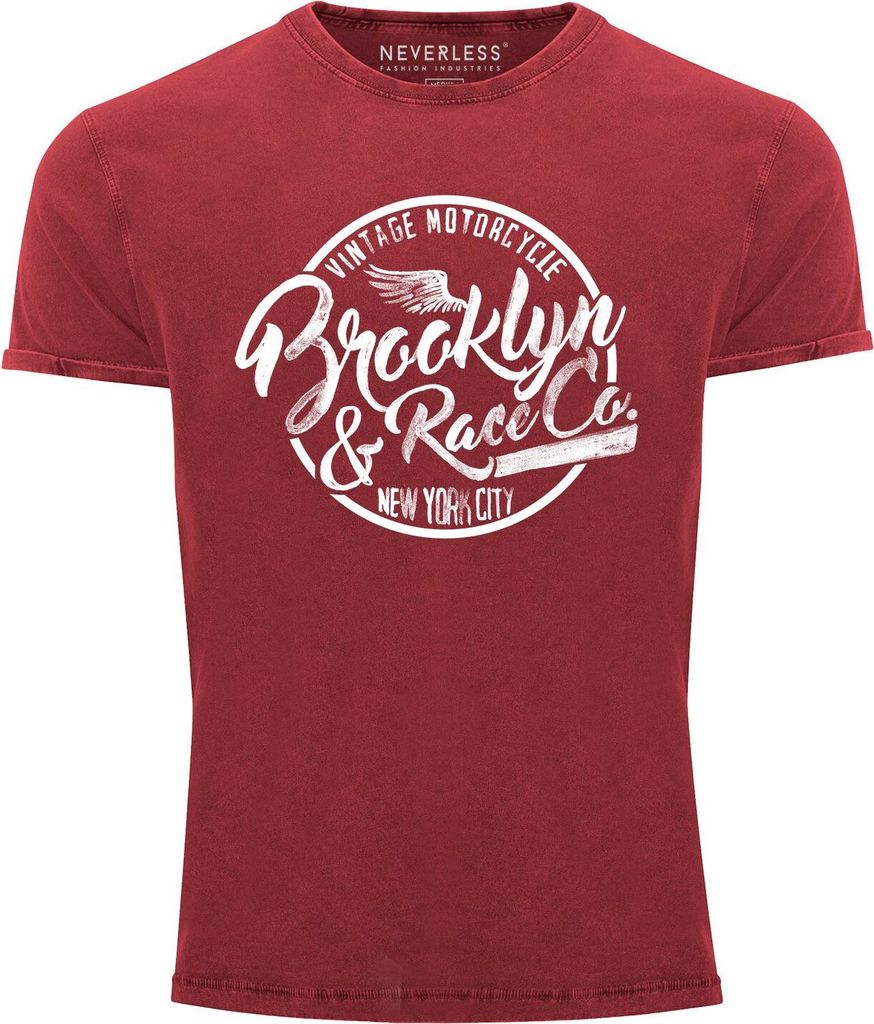 Cooles Angesagtes Herren T-Shirt Vintage Shirt Brooklyn Racing Used Look Slim Fit Neverless rot 3XL