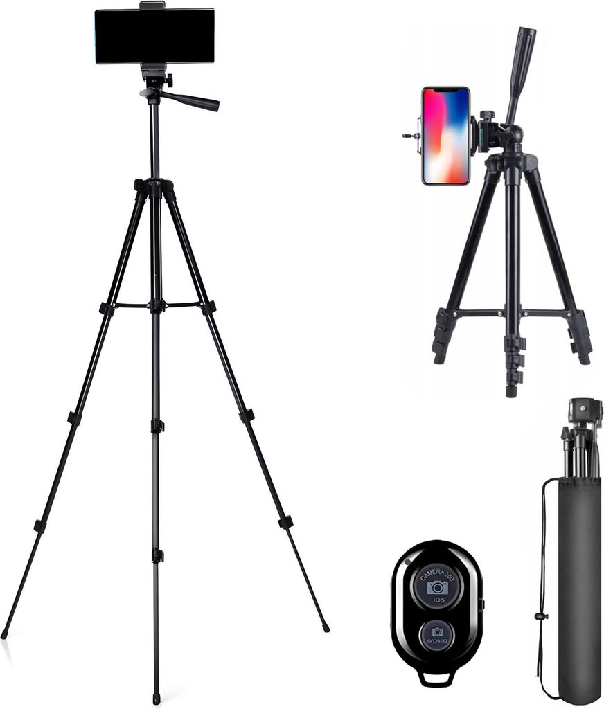 Statyw tripod z uchwytem na telefon pilotem Bluetooth Zdjęcie produktu 