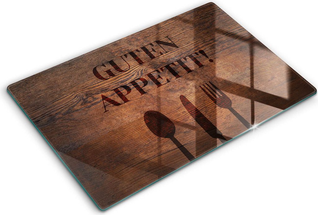 Glasschneideplatte - Herdabdeckplatte - 80x52 cm - Schneidebrett - Spritzschutz - Motiv: Guten Appetit!