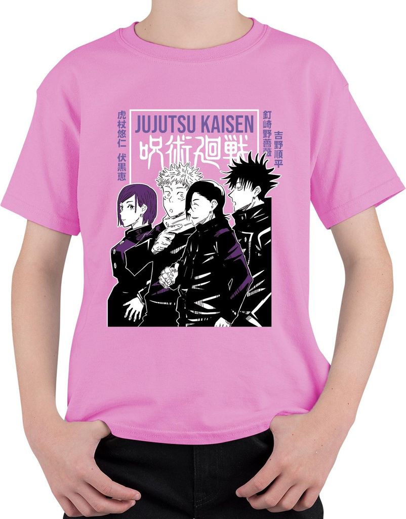 Jujutsu Kaisen Manga Anime Ästhetik Charaktere Schwarz Lila Retro Uni Kinder T-Shirt, Pink, 128