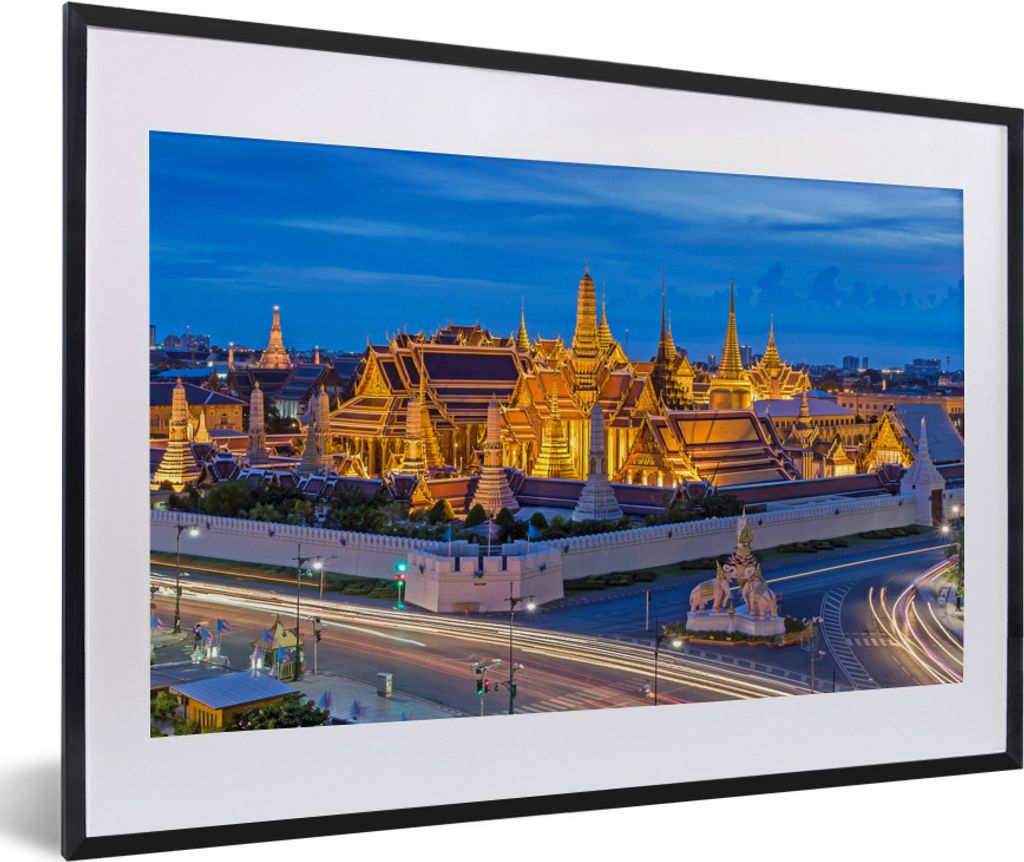 MuchoWow MuchoWow Gerahmtes Poster Bangkok - Palast - Nacht 60x40 cm - Poster mit zchwarzem Bilderrahmen - Schlafzimmer - Plakat in Rahmen - Dr...
