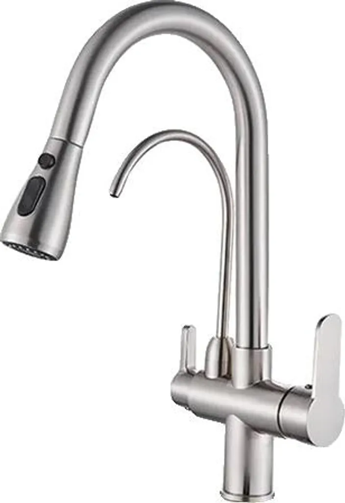 Rubinetto da cucina, doppia maniglia, finitura cromata, nichel spazzolato