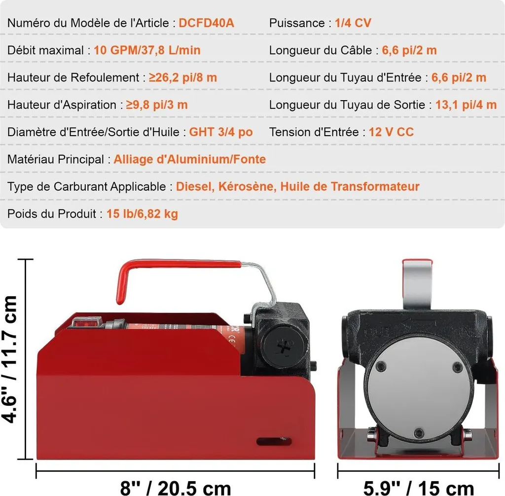 Pompa di trasferimento carburante, 12 V CC, 10 GPM, prevalenza 26,2 piedi, kit pompa elettrica portatile per trasferimento diesel con ugello di spegnimento automatico, tubo di mandata e aspirazione per diesel, cherosene, olio per trasformatori - 7