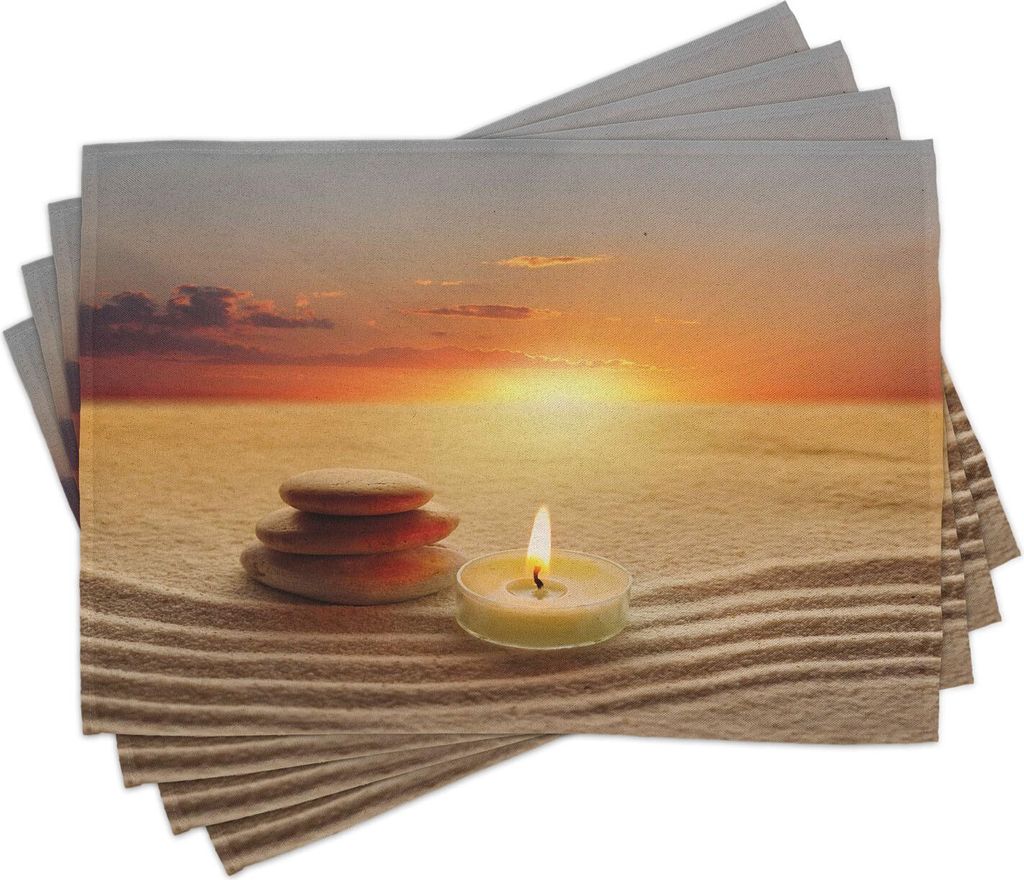 ABAKUHAUS Boho Platzmatten, Stapel Steine und Kerze Chakra Meditation Zen Yoga Horizont Hintergrundbild, 30 x 45 cm, Orange Sand Braun